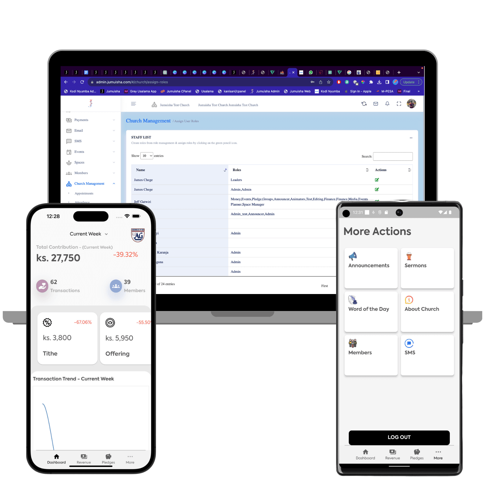 Member management app on the Jumuisha dashboard